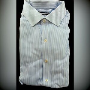 TASSO ELBA regular fit NON-IRON blue pinstripes casual long sleeve button down